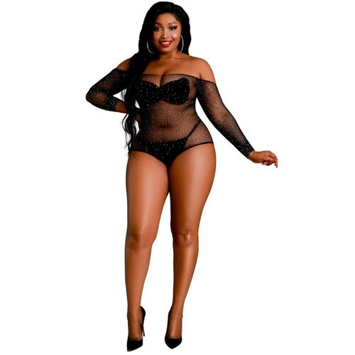 MOONLIGHT - MODELO 9 BODY MANGA LARGA NEGRO BRILLANTE TALLA UNICA / PLUS SIZE