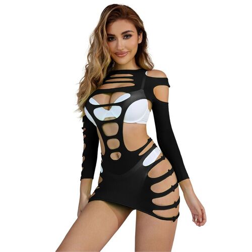 SUBBLIME - 952266 VESTIDO DE REJILLA ELÁSTICO MANGA LARGA NEGRO TALLA ÚNICA