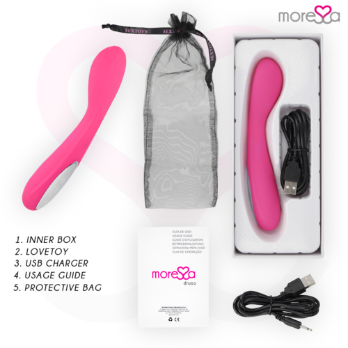 MORESSA - DRUSO MASAJEADOR DUO PUNTO G Y SUERO PELVICO PREMIUM SILICONE RECARGABLE