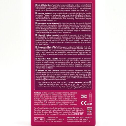 SKINS - DOTS & RIBS PRESERVATIVOS PREMIUM PACK 16