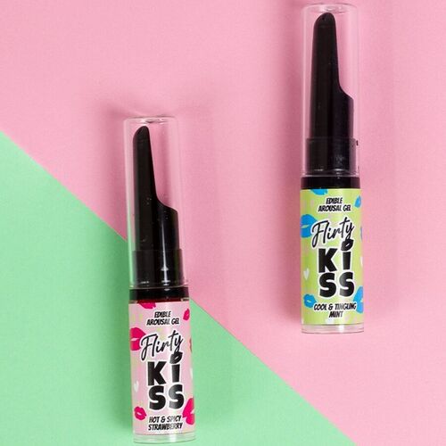 SECRETPLAY - FLIRTY KISS GELES CON EFECTOS SEXO ORAL FRESA & MENTA 2 x 8 GR