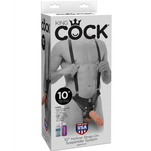 STRAP-ON CON DILDO HUECO 25.5 CM Y TIRANTES COLOR CARNE