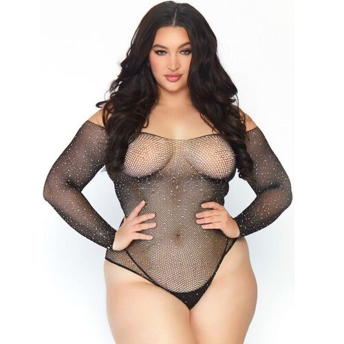 LEG AVENUE CRYSTALIZED FISHNET BODYSTOCKING 1X-2X