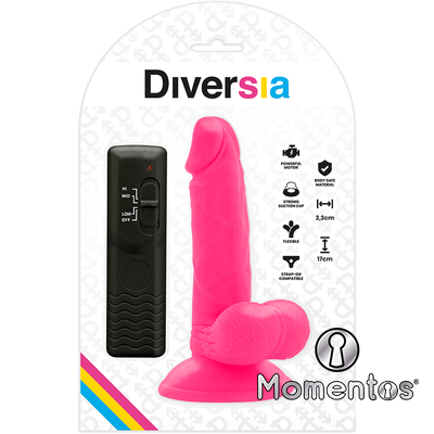 DIVERSIA - DILDO REALÍSTICO FLEXIBLE CON VIBRACIÓN ROSA 17 CM -O- 3.3 CM