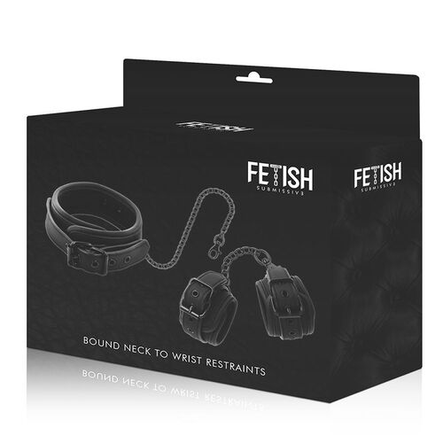 FETISH SUBMISSIVE - COLLAR Y ESPOSAS CUERO VEGANO CON FORRO DE NEOPRENO